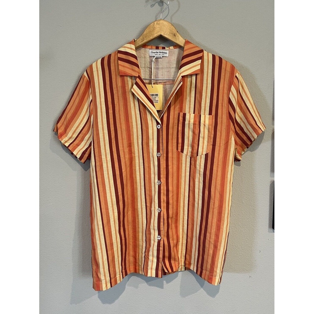 Charlie Holiday Lola Orange Stripe Shirt Size 4‎ Fall Colored Button Down Top